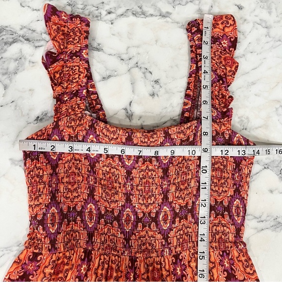 Soma Weekend Medallion Ruffle Sleeve Maxi Dress Pockets Built in Bra Smocked SM - Picture 12 of 12